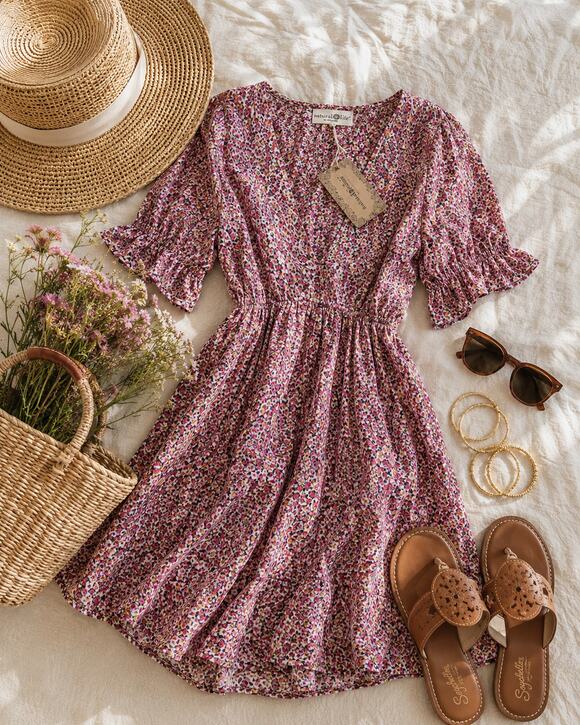 NATURAL LIFE Dresses & Skirts - Natural Life Floral Mini Dress XS/S Boho Cottagecore Puff Sleeve Pocket Dress